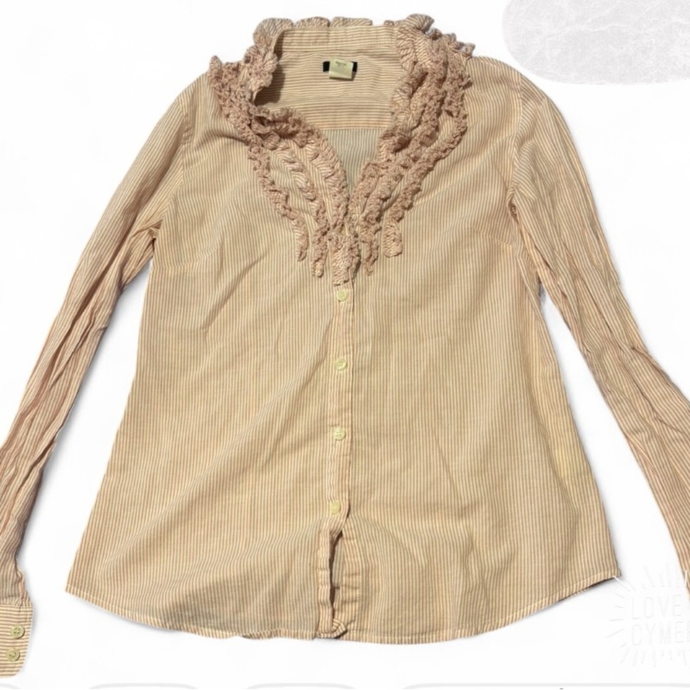 J Crew Women's Tan Ruffled Collar Button-Up Top